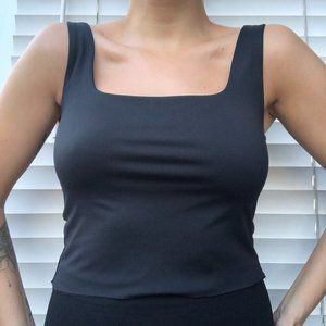 Square Neck Cropped Tank Top in Black
